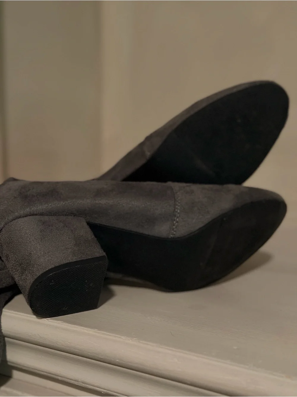 Gray Over-the-Knee Suede Boots - Women